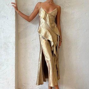 Acler gold Ruffle cocktail dress